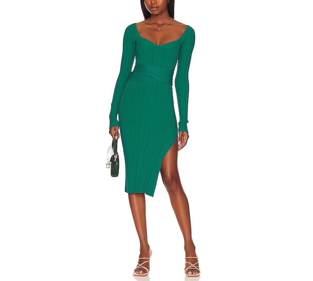 L'Academie Ribbed Teal Pabla Midi Size L Dress